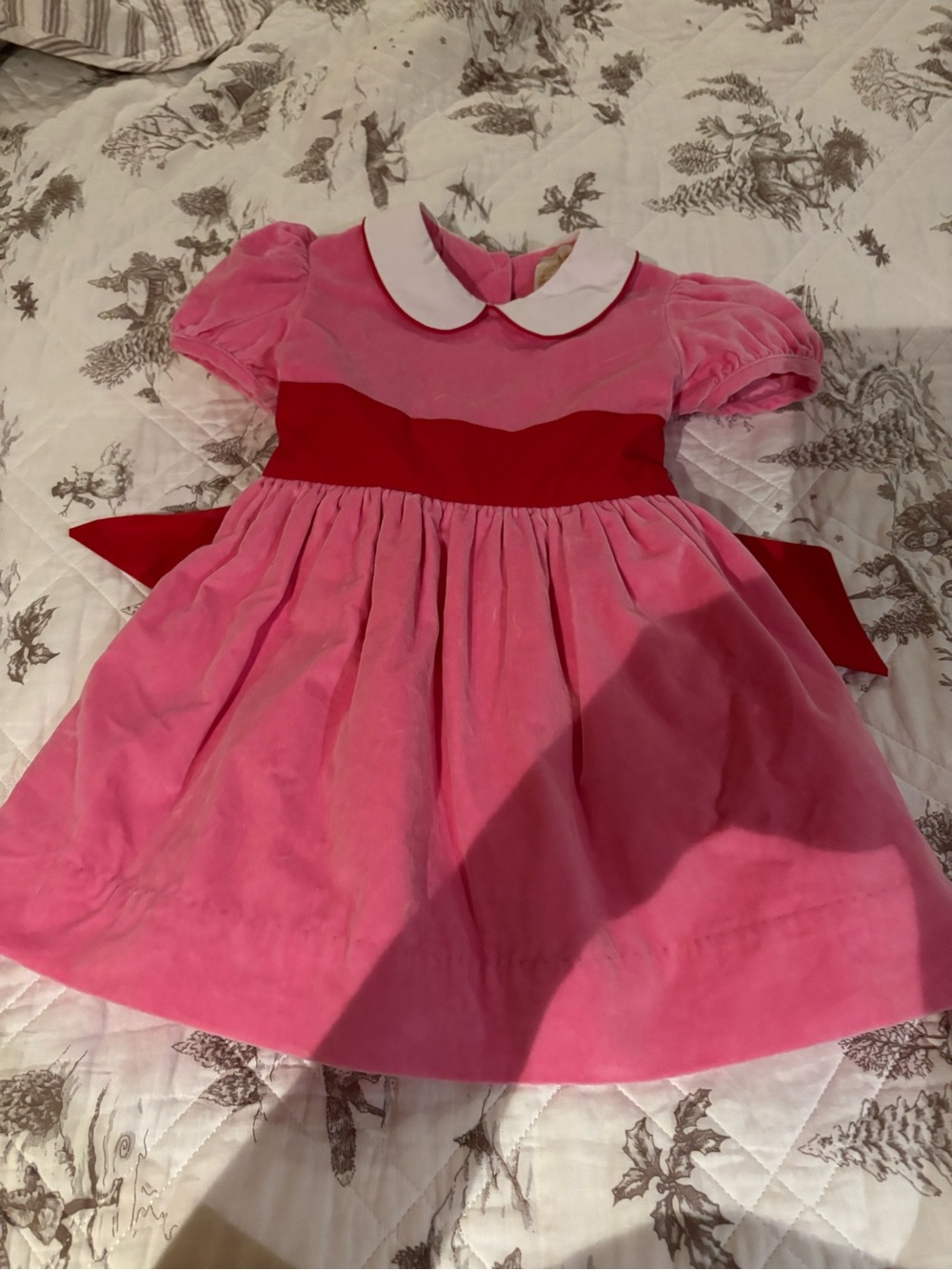 The Beaufort Bonnet Company Pink Velvet Dress with Red Waistband